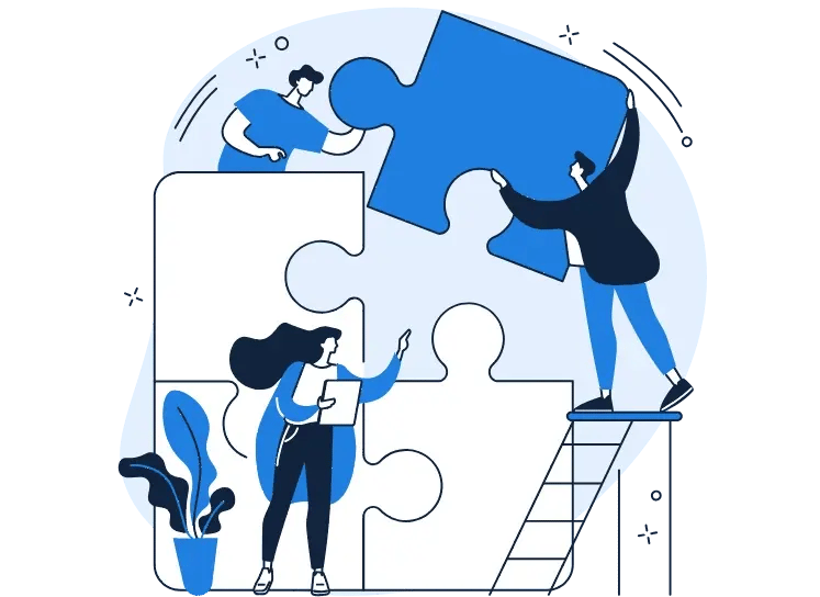 Team setzt gemeinsam Puzzleteile zusammen – virtuelle Mitarbeiterbeteiligung mit Virtual Stock Option Plans (VSOP)